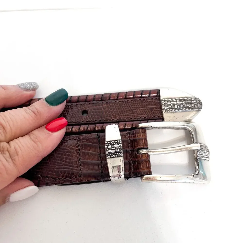 Johnston & Murphy Mens Belt Size 44/110 Brown Lizard Leather Ranger‎ Y2K 41553